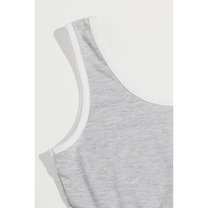 Kadın Gri Askılı Crop Top Ve Şortlu Gecelik Takım