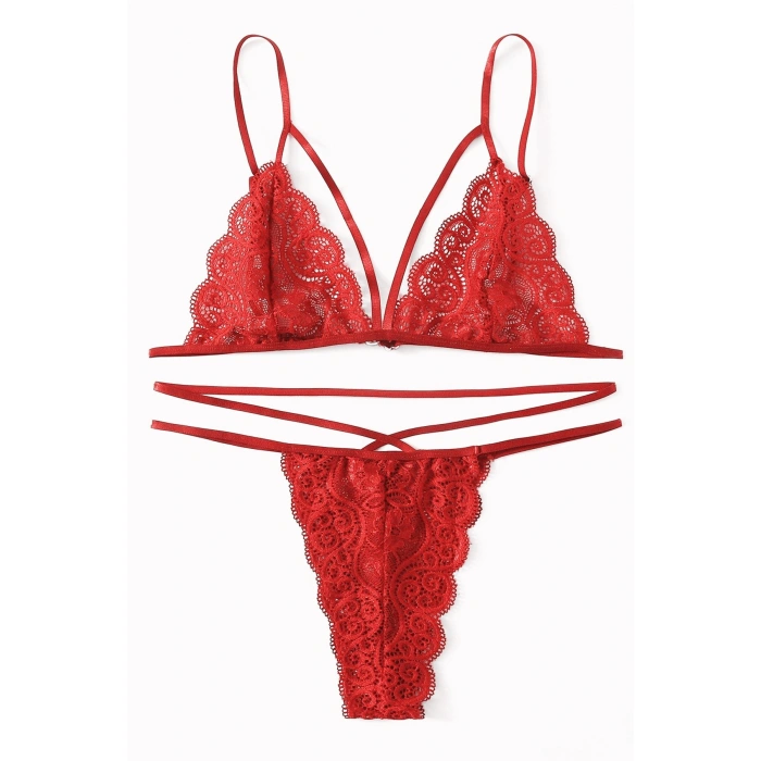 Kadın Kırmızı Dantel Sütyen Külot Takımı