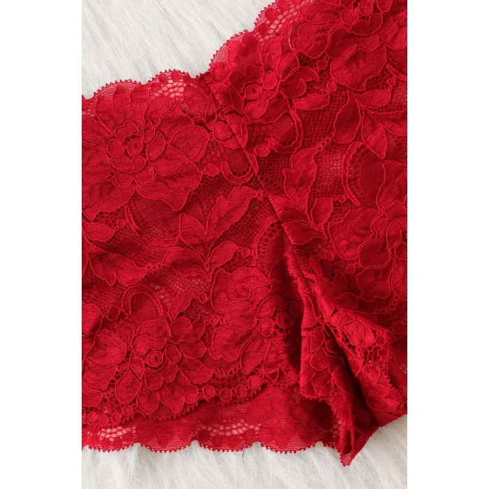 Kadın Kırmızı Dantelli & Kurdelalı Sütyen Külot Takımı