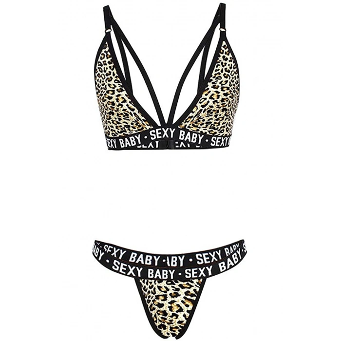 Kadın Leopar Desenli Yazı Detaylı Ipli Sütyen Takımı