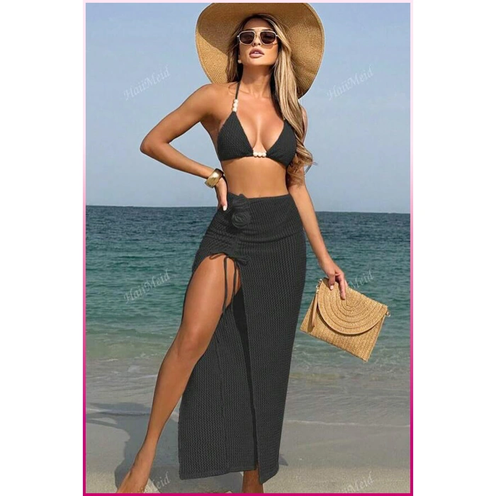 Kadın Siyah Askılı İncili Mayo Takımı