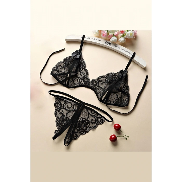 Kadın Siyah Dantelli Sütyen Külot Takımı