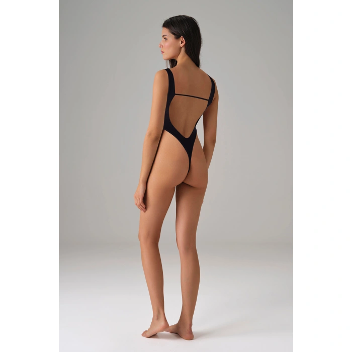 Kadın Siyah Derin Sırt Dekolte Askılı String Body 12134