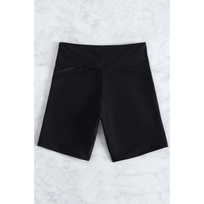 Kadın Siyah Önden Bağcıklı Deniz Şortu