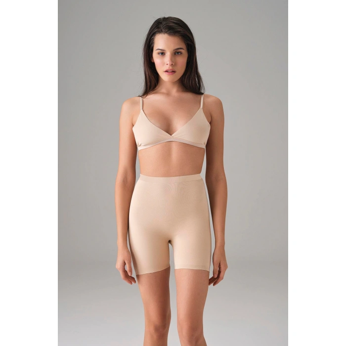 Kadın Ten Dikişsiz Popo Açık Kalça Dikleştirici Kısa Tayt Şort 8303