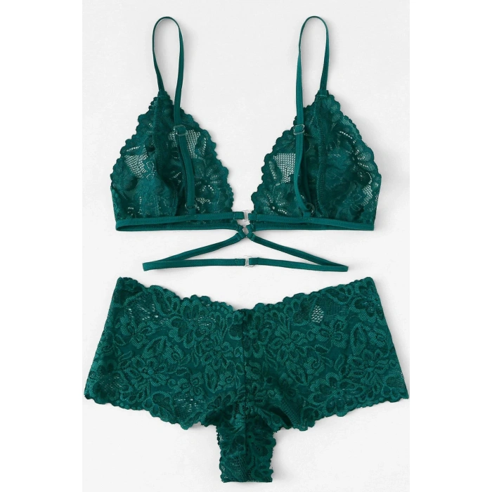 Kadın Yeşil Özel Şık Sütyen Külot Takımı