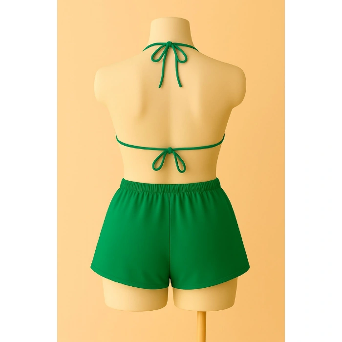 Kadın Yeşil Şortlu Belden Ve Boyundan Bağlamalı Bikini Takımı