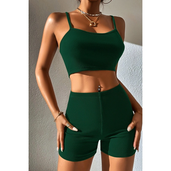 Kadın Yeşil Şortlu Kaşkorse Gecelik Takım