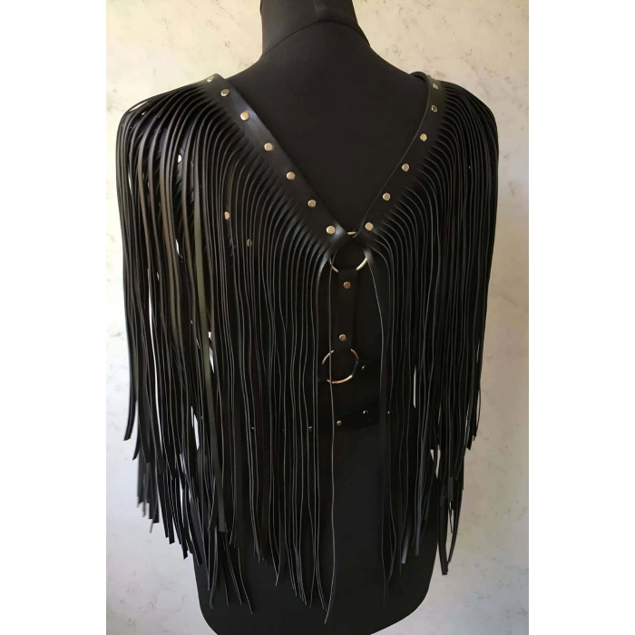 Püsküllü Deri Ceket Harness, Şık Deri Harness Ceket - Brf999