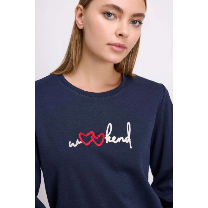 Rahat Ve Şık %100 Pamuklu Uzun Kol Sweatshirt Ve Ekose Pantolon Pijama Takımı