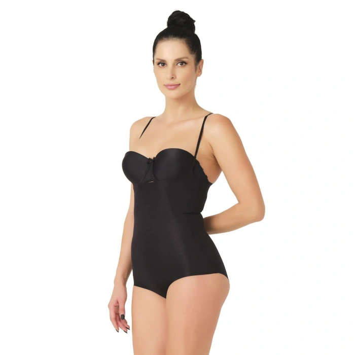 Siyah Mı Emay 2723 Lazer Kesim Göğsü Açık Slip Korse