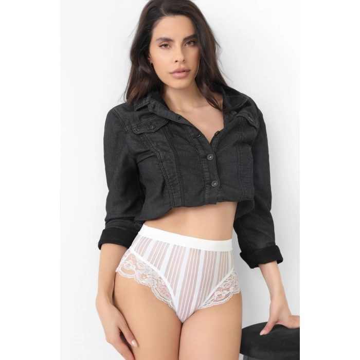 Beyaz Kadın Çizgili Külot Veronica-k1010