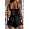 Siyah Mini Arkası Çapraz İpli Şortlu Pijamatakımı