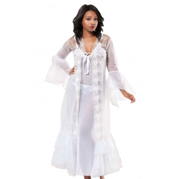 Beyaz Dantelli Sabahlık & Gecelik Takım 2 Li - 1485