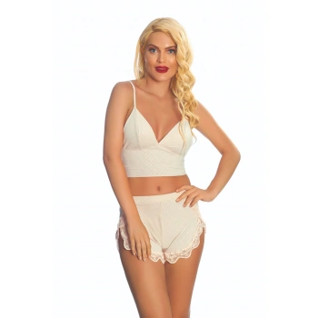 Ekru Lcralı Babydoll Şortlu Takım - 319