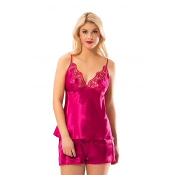 Fuşya Saten Babydoll Şortlu Takım - 297