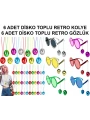 12 Parça Renkli Disko Toplu Retro Parti Seti – 6 Kolye + 6 Gözlük