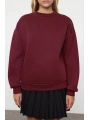 3 iplik şardonlu bisiklet yaka sweatshirt bordo