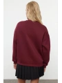3 iplik şardonlu bisiklet yaka sweatshirt bordo