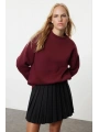 3 iplik şardonlu bisiklet yaka sweatshirt bordo