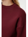 3 iplik şardonlu bisiklet yaka sweatshirt bordo
