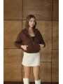 3 iplik şardonlu Kapşonlu fermuarlı kısa üst kahve pat8590