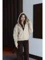 3 iplik şardonlu kapşonlu hoodie frm bej p510437
