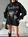 3 iplik şardonlu oversize true baskılı sweat siyah
