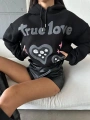 3 iplik şardonlu oversize true baskılı sweat siyah