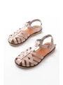 205-02 Bej Ortopedik Hakiki Deri Kadın Sandalet