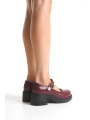 K-708 Bordo Kırışık Rugan Tokalı Yüksek Tabanlı Loafer Ayakkabı