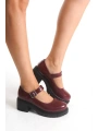K-708 Bordo Kırışık Rugan Tokalı Yüksek Tabanlı Loafer Ayakkabı