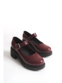 K-708 Bordo Kırışık Rugan Tokalı Yüksek Tabanlı Loafer Ayakkabı