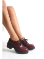 K-707 Bordo Kırışık Rugan Yüksek Tabanlı Bağcıklı  Loafer Ayakkabı