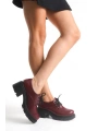 K-707 Bordo Kırışık Rugan Yüksek Tabanlı Bağcıklı  Loafer Ayakkabı