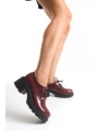 K-707 Bordo Kırışık Rugan Yüksek Tabanlı Bağcıklı  Loafer Ayakkabı