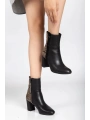 292 Siyah Leopar Desen Detaylı Fermuarlı  Yüksek Topuklu Günlük Kadın Bot
