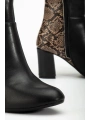 292 Siyah Leopar Desen Detaylı Fermuarlı  Yüksek Topuklu Günlük Kadın Bot