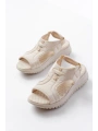 T-221 Bej  Spring Paraşüt Kumaş Lastikli Ortopedik Kadın Sandalet