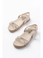 1001-1120 Bej Gümüş Taşlı Günlük Kadın Sandalet