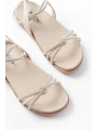 1001-1120 Bej Gümüş Taşlı Günlük Kadın Sandalet