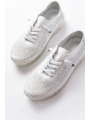 S-365  Beyaz Desenli Hakiki Deri Şeffaf Taban Kadın Spor Ayakkabı