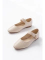 2606 Bej Baretli Günlük Bayan Ayakkabı