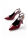 719 Bordo Rugan Sivri Burunlu Toka Detaylı  Topuklu Kadın Ayakkabı