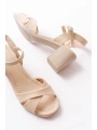 K-11 Bej Günlük Çapraz Topuklu Kadın Sandalet