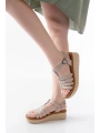 730-142 Bej Hakiki Deri Ortopedik Taban Kadın Sandalet