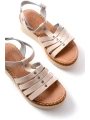 730-142 Bej Hakiki Deri Ortopedik Taban Kadın Sandalet