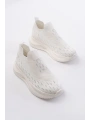 DM-707  Beyaz Fileli Faillant Taban Taş Aksesuarlı Günlük Spor Ayakkabı