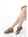 731-204 Multi  Hakiki Deri Dolgu Topuklu Günlük Kadın Sandalet