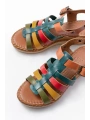 731-204 Multi  Hakiki Deri Dolgu Topuklu Günlük Kadın Sandalet